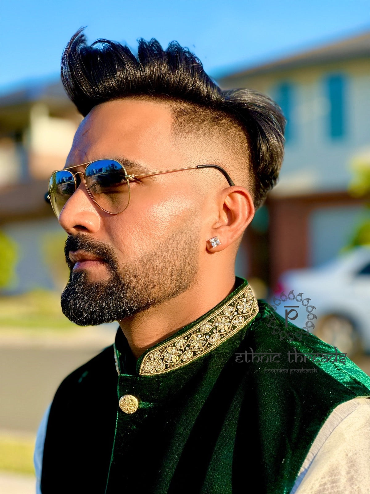 Green Velvet Jacket with Zari and Sequins Work