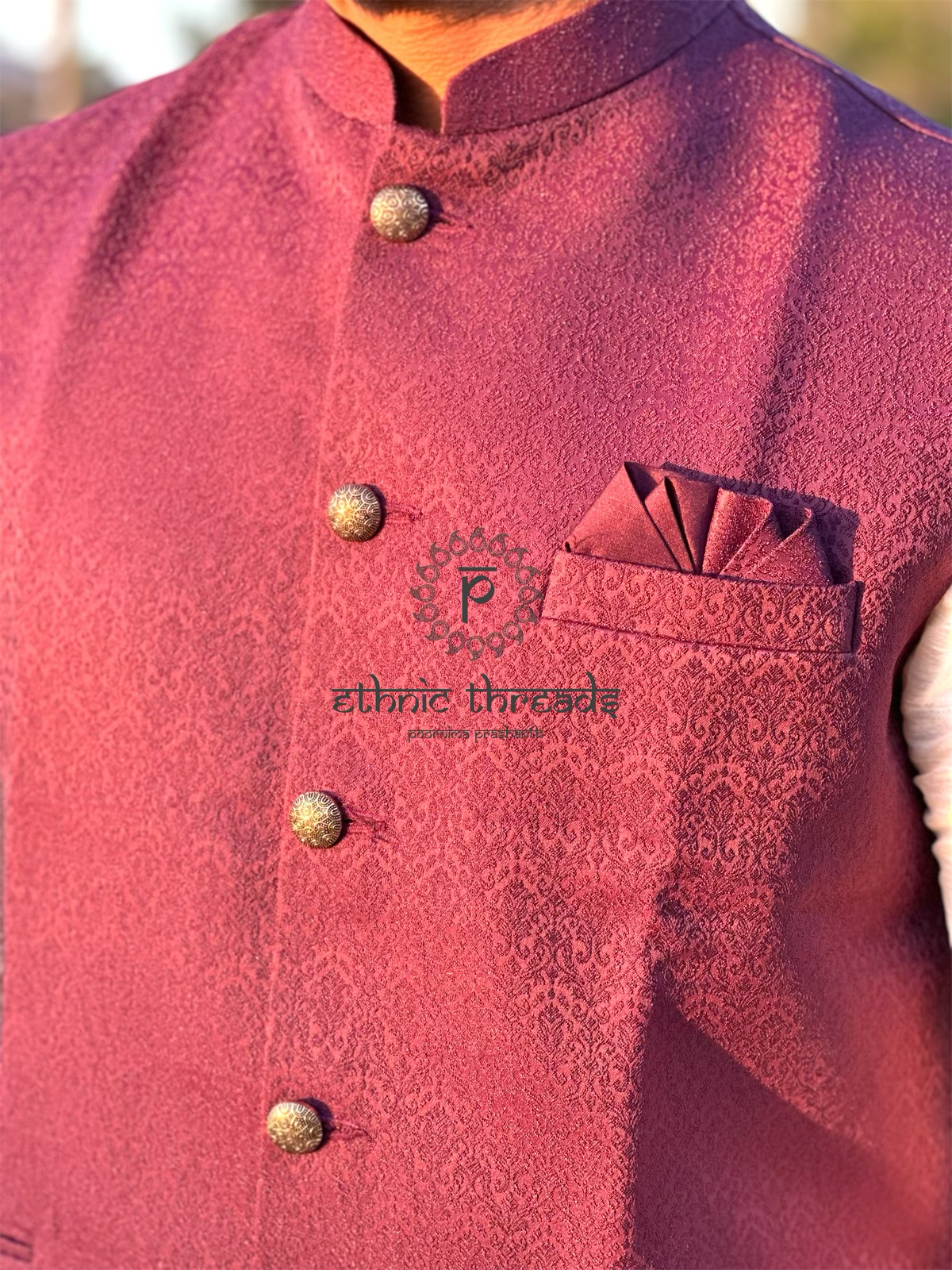 Purple Jacquard Ethnic Nehru Jacket
