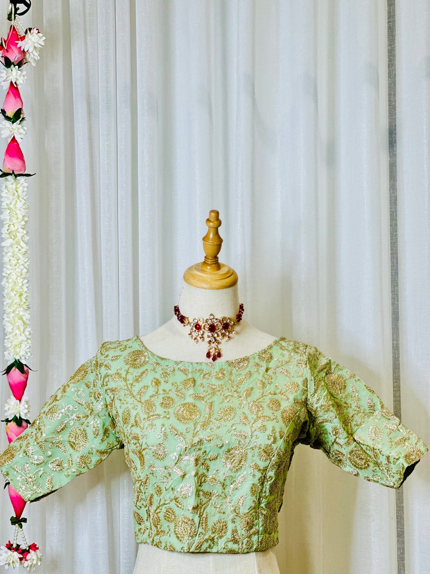 Zari Work Blouses - Mint Green