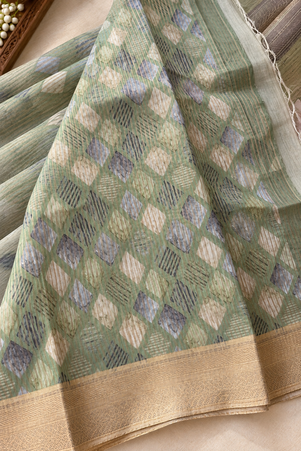 Floral Tissue Saree with Gold Border