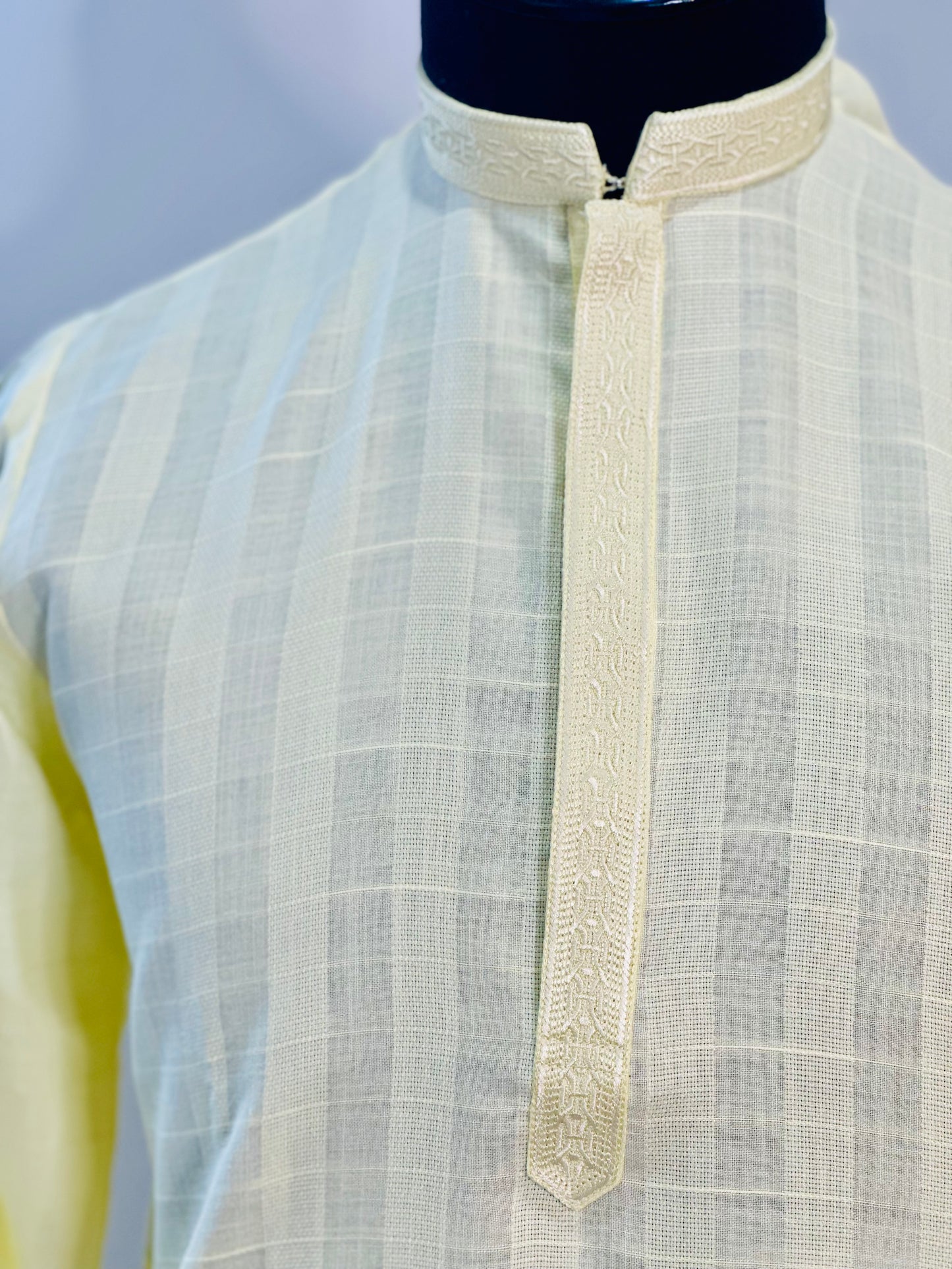 Cotton Mens Long Kurta- Lemon Yellow