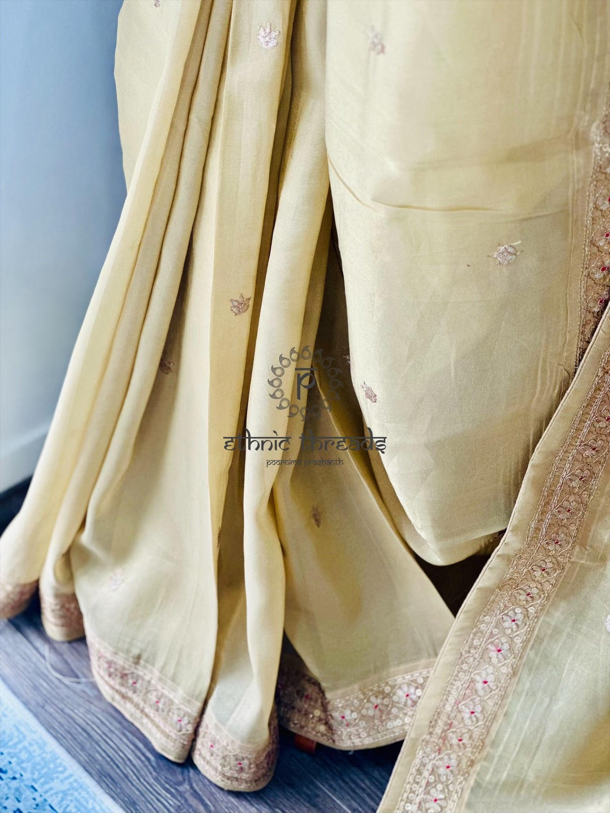 Gold Glossy Soft Tissue Saree And Blouse