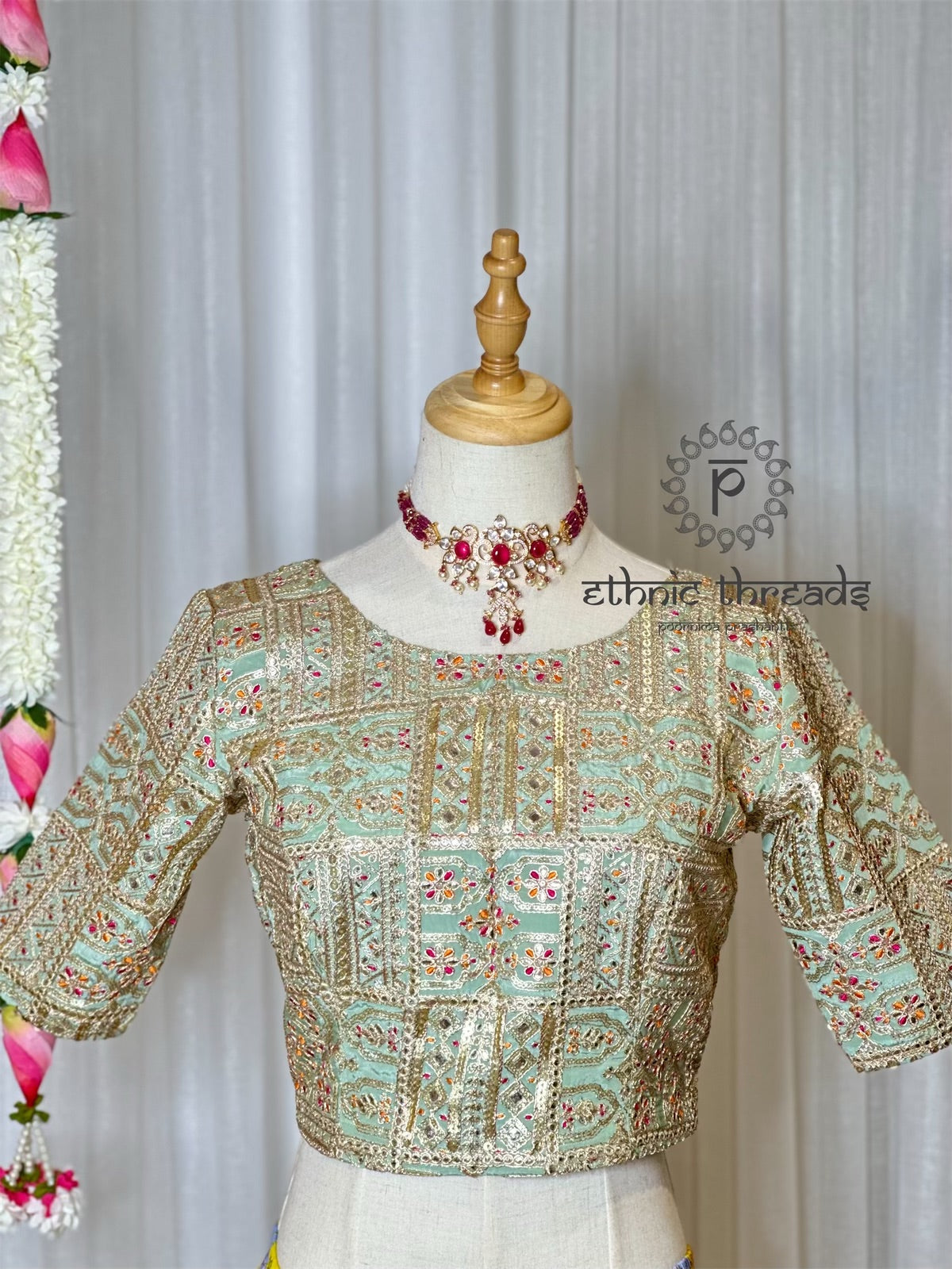 Zari Work Blouses - Pastel Green