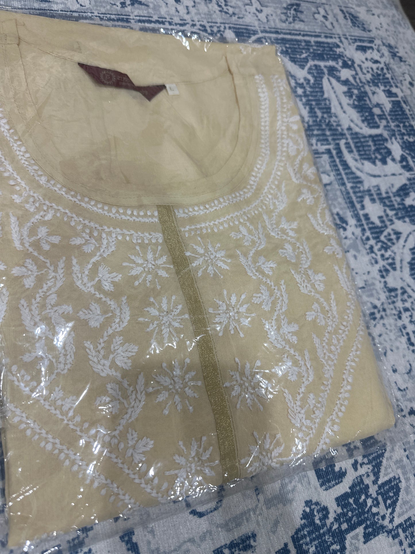 Chikankari Long Kurta In Cotton - Cream