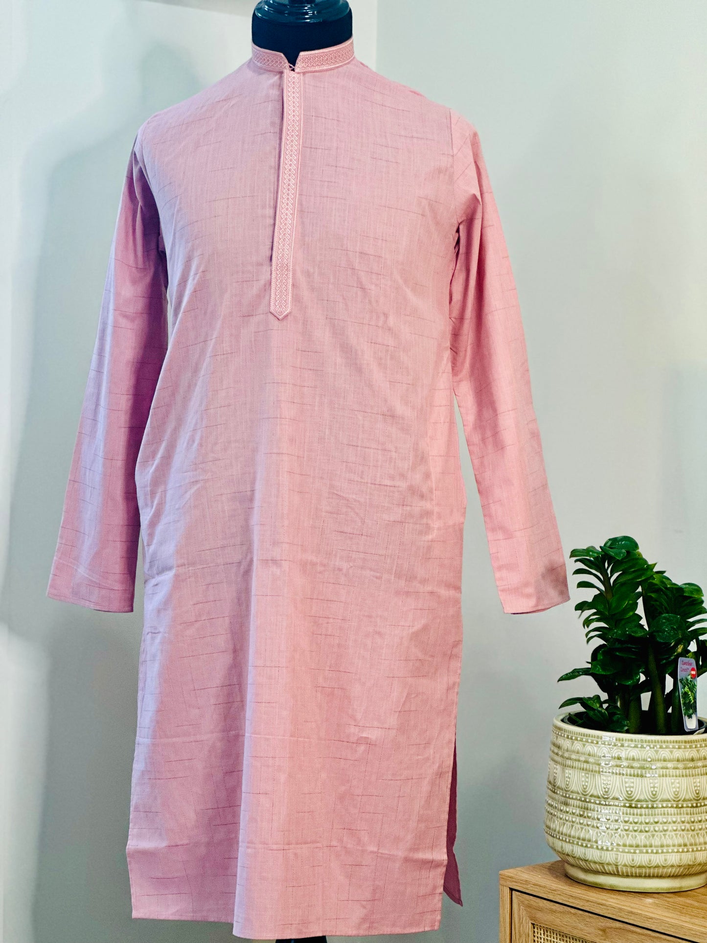 Cotton Mens Long Kurta- Mauve Pink