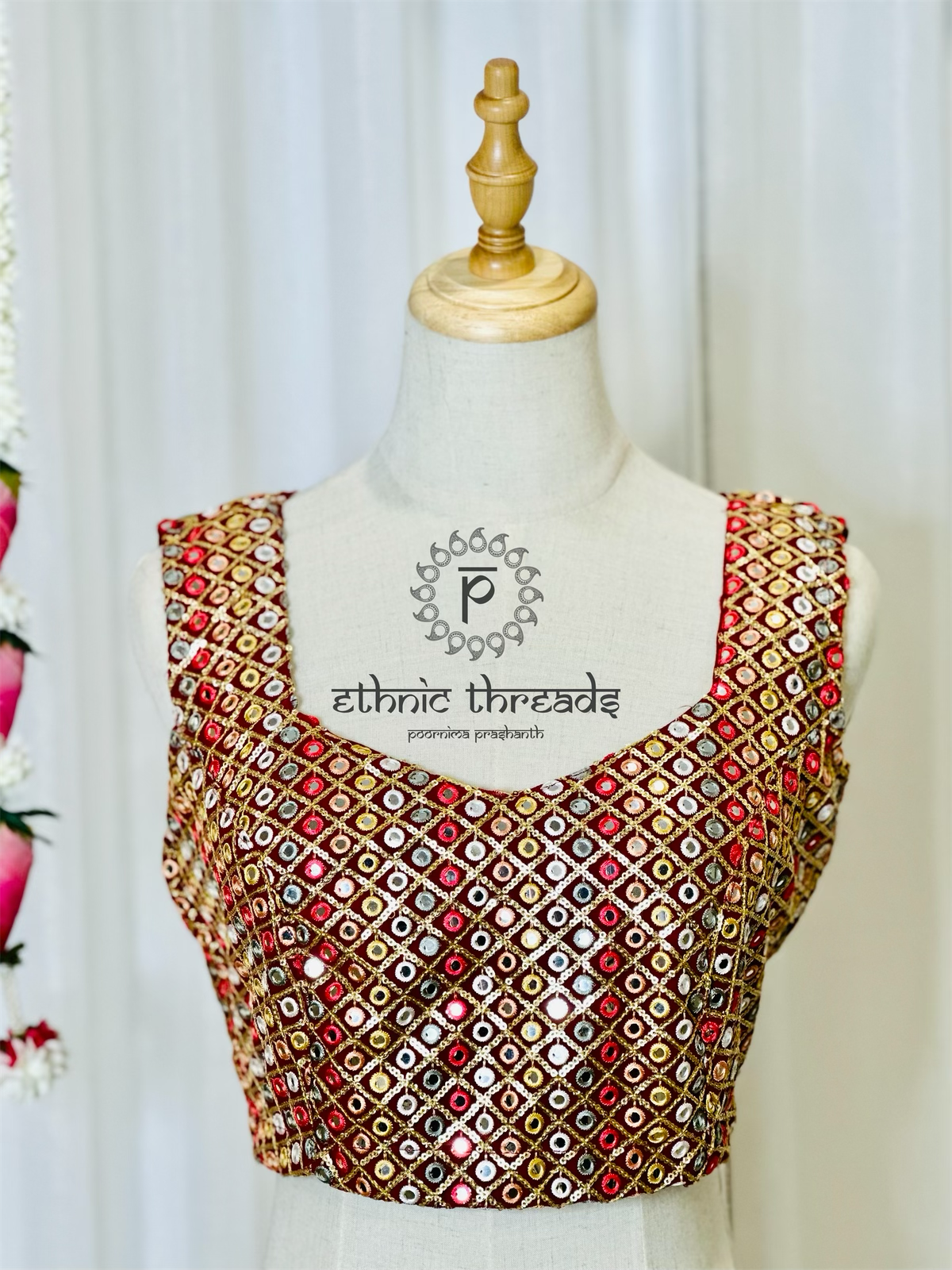 Mirror Work Blouses -Maroon