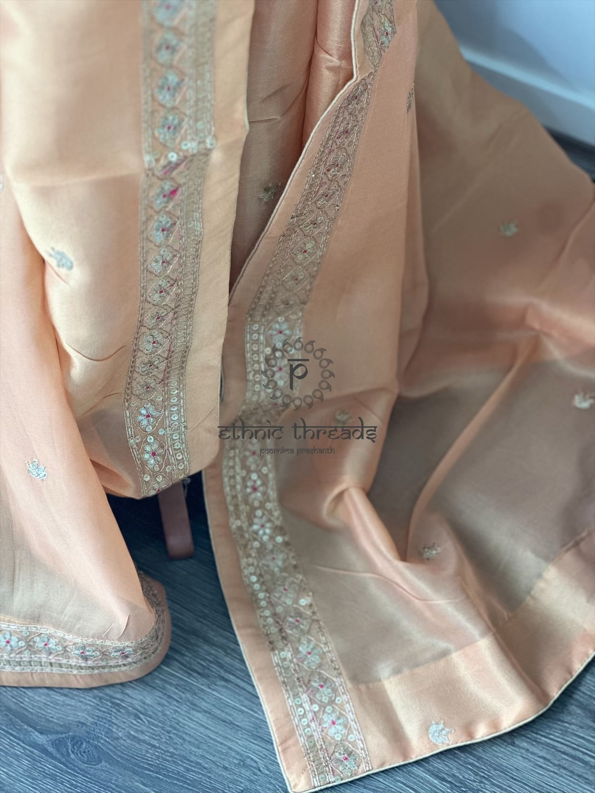 Peach Glossy Soft Tissue Saree And Blouse