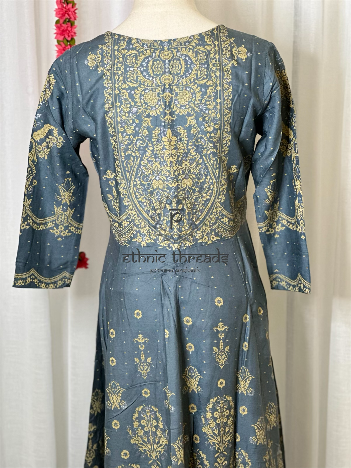 Grey Cotton Anarkali Style Kurti