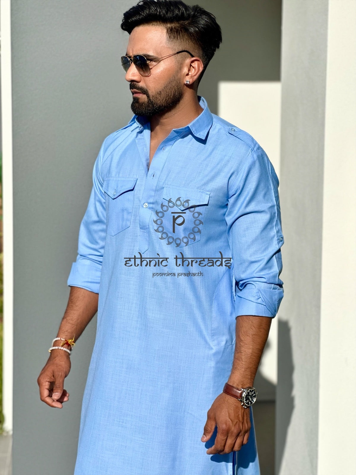 Sky Blue Pattani Suit Mens with Salwar set