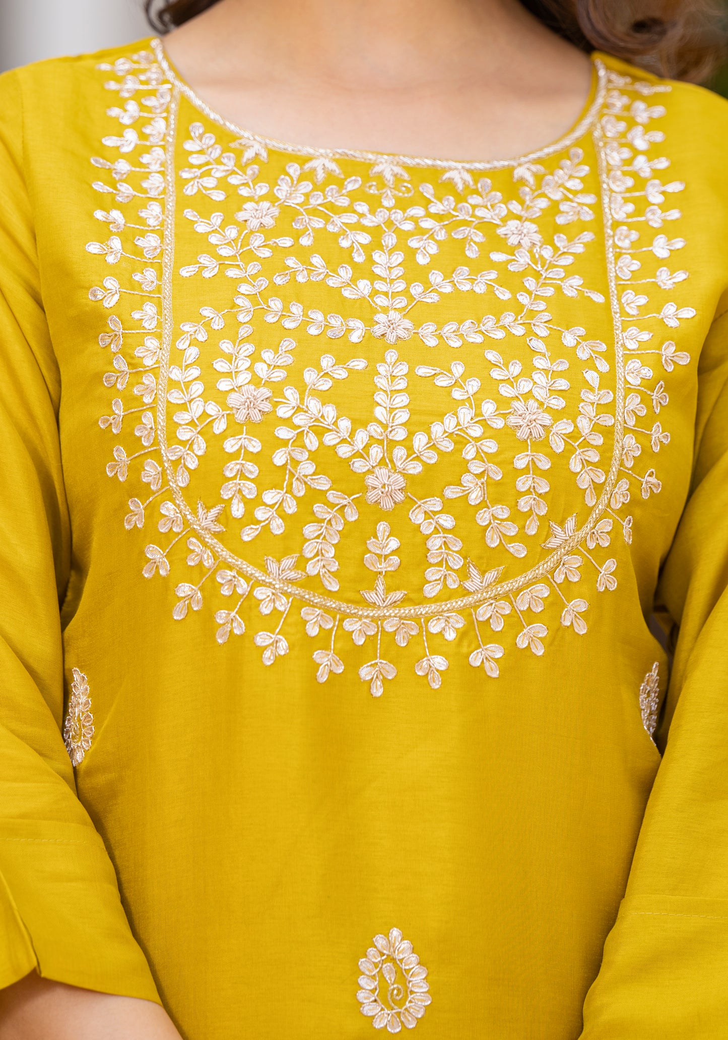 Olive Green Gharara Set with Zardosi , and Three-Quarter Sleeves