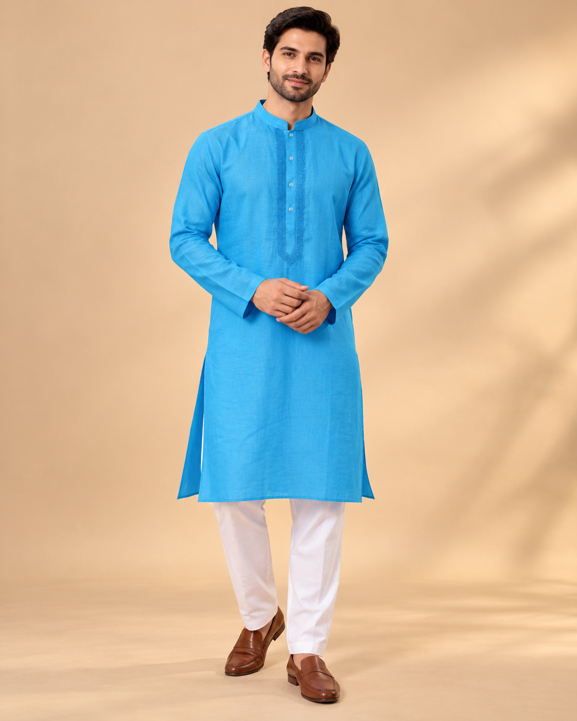 Blue Cotton Kurta & Pyjama Set