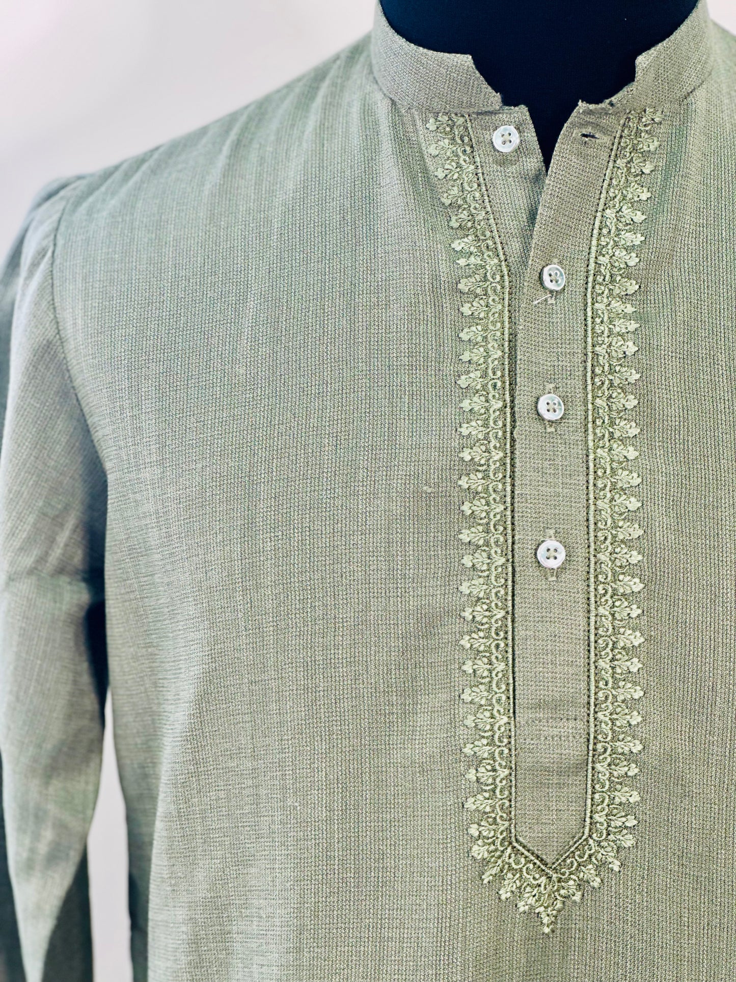 Cotton Mens Long Kurta- Olive