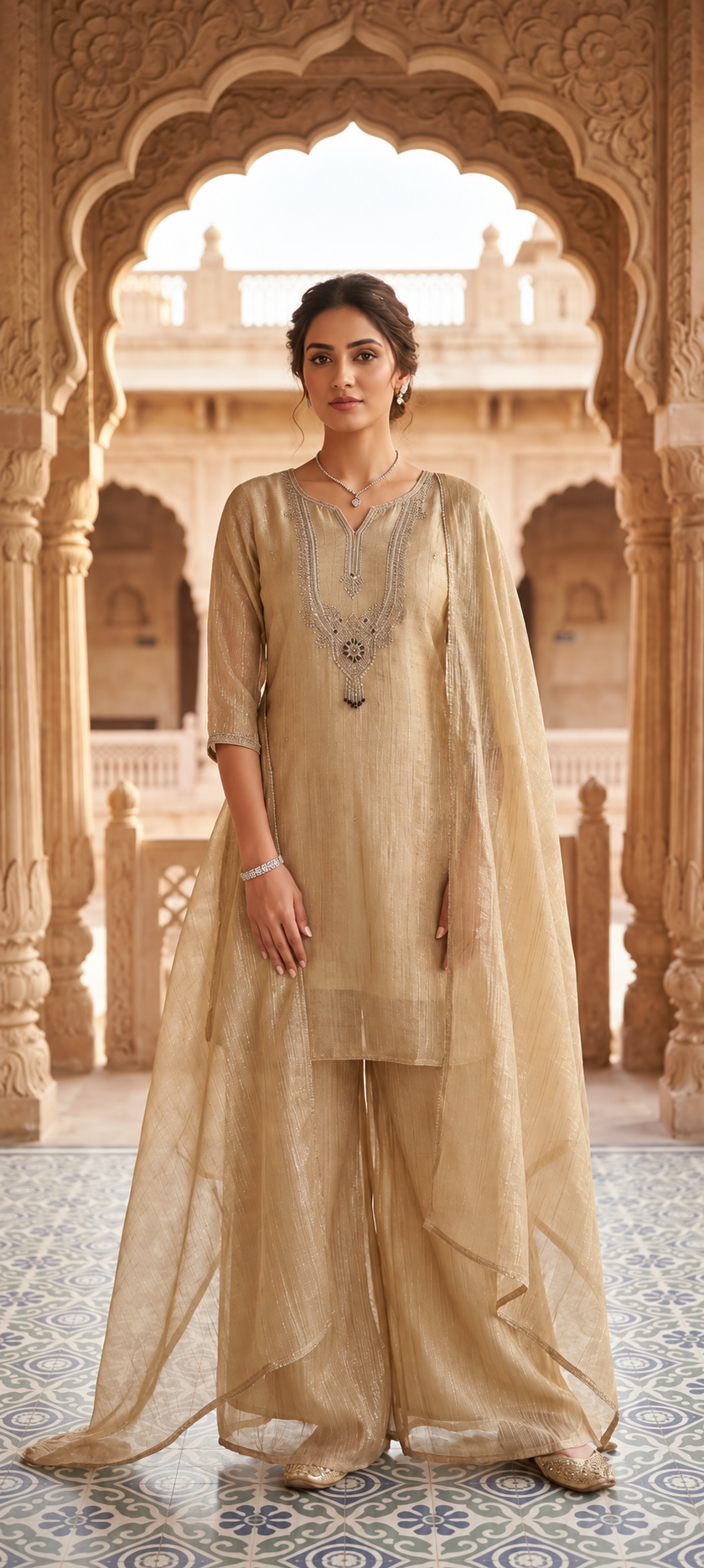 Champagne Gold Embellished Suit Set