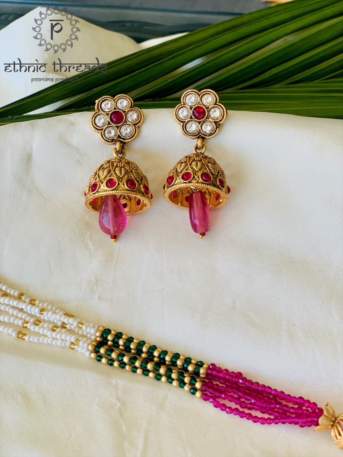 Temple Long Necklace Meenakari Set- Ruby Drops