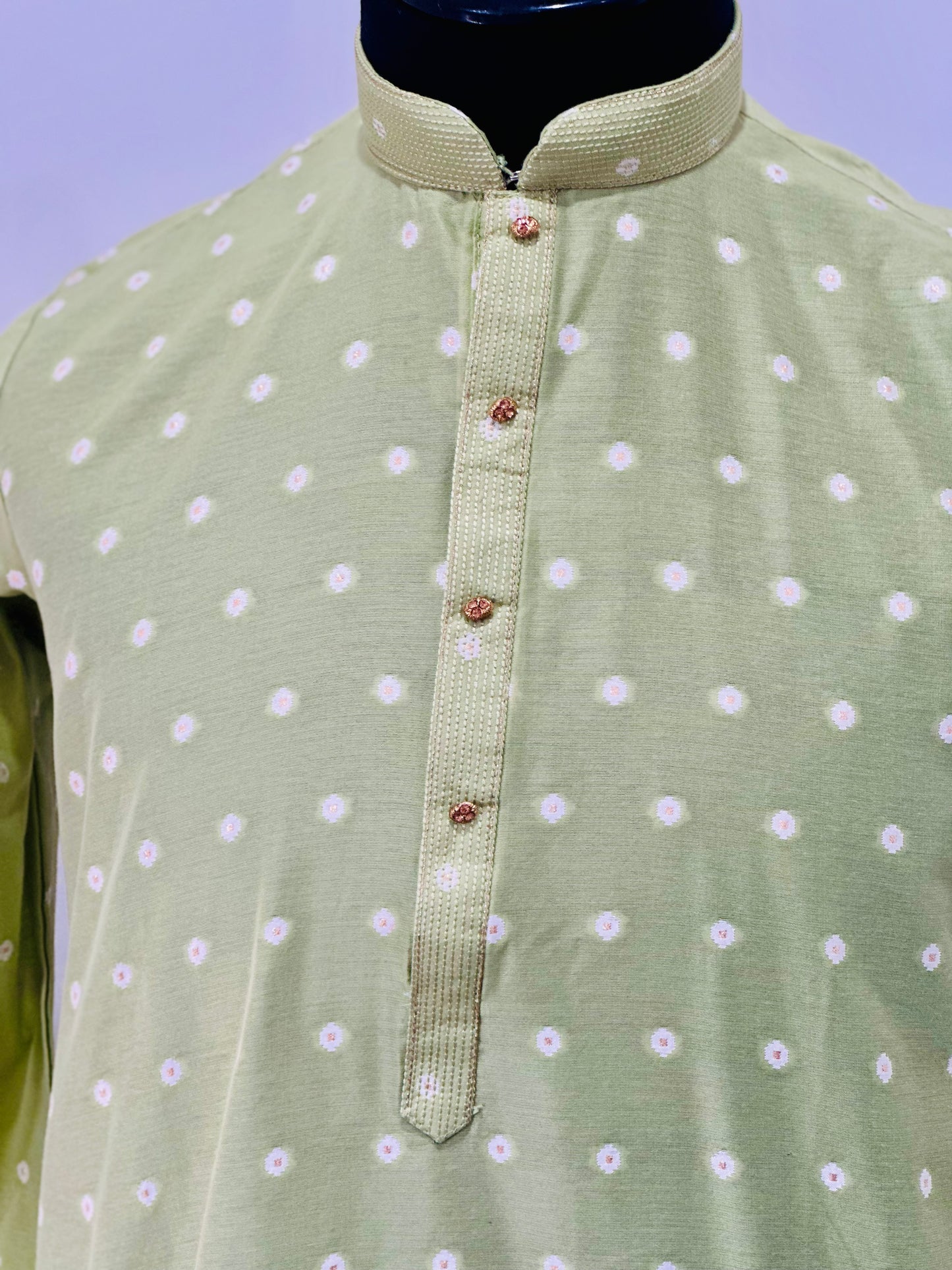 Printed Cotton Mens Long Kurta- Pastel Green