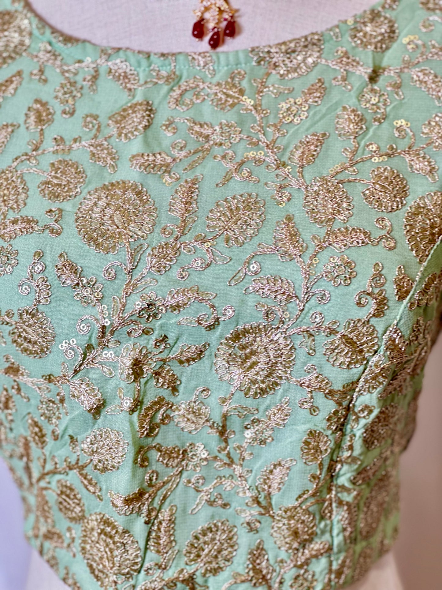 Zari Work Blouses - Mint Green