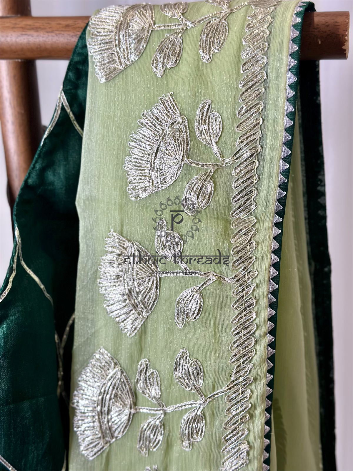 Pastel Green Embroidered Saree And Blouse