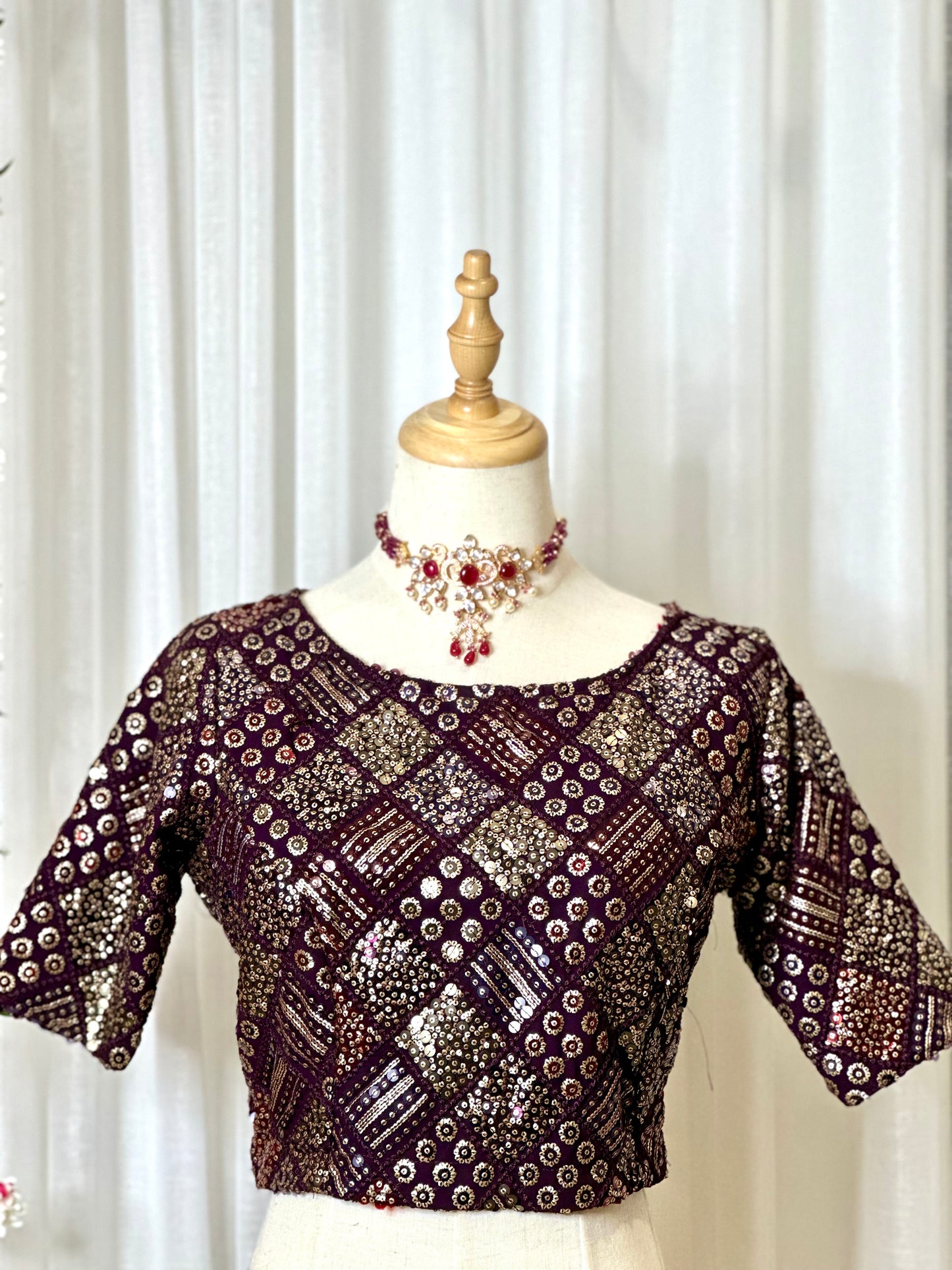 Sequins Work Blouses - Purple