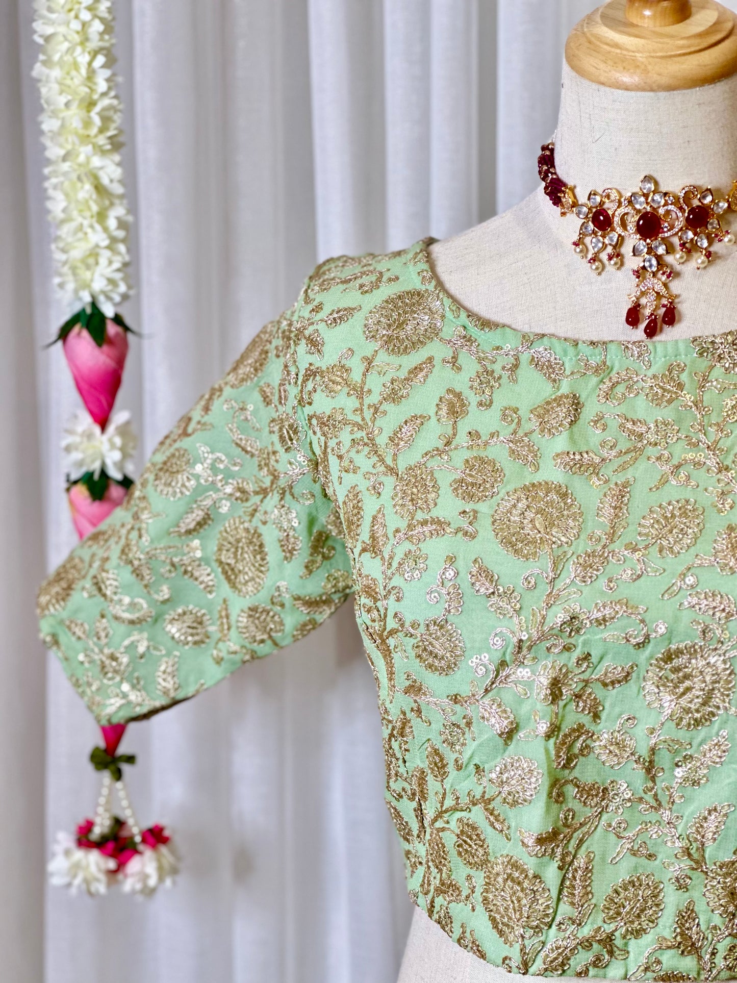Zari Work Blouses - Mint Green