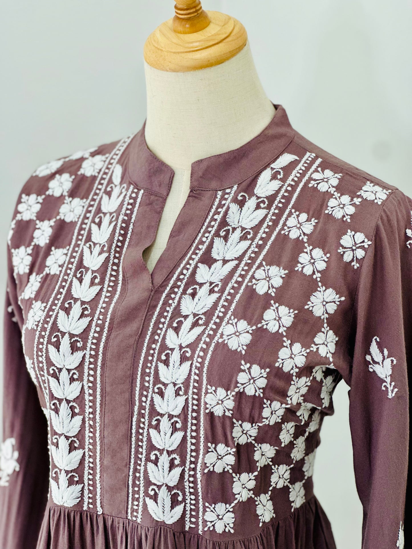 Lucknowi Chikankari Cotton Women's Flared Short Kurta - Mauve