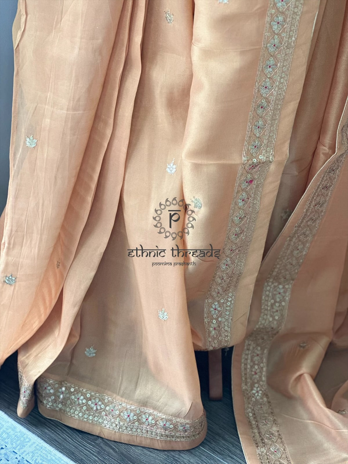 Peach Glossy Soft Tissue Saree And Blouse
