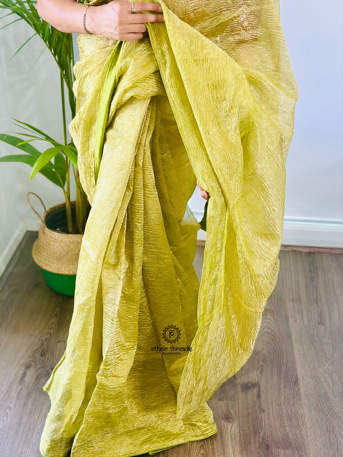 Crush Tissue Saree with Pre-Stitched Blouse