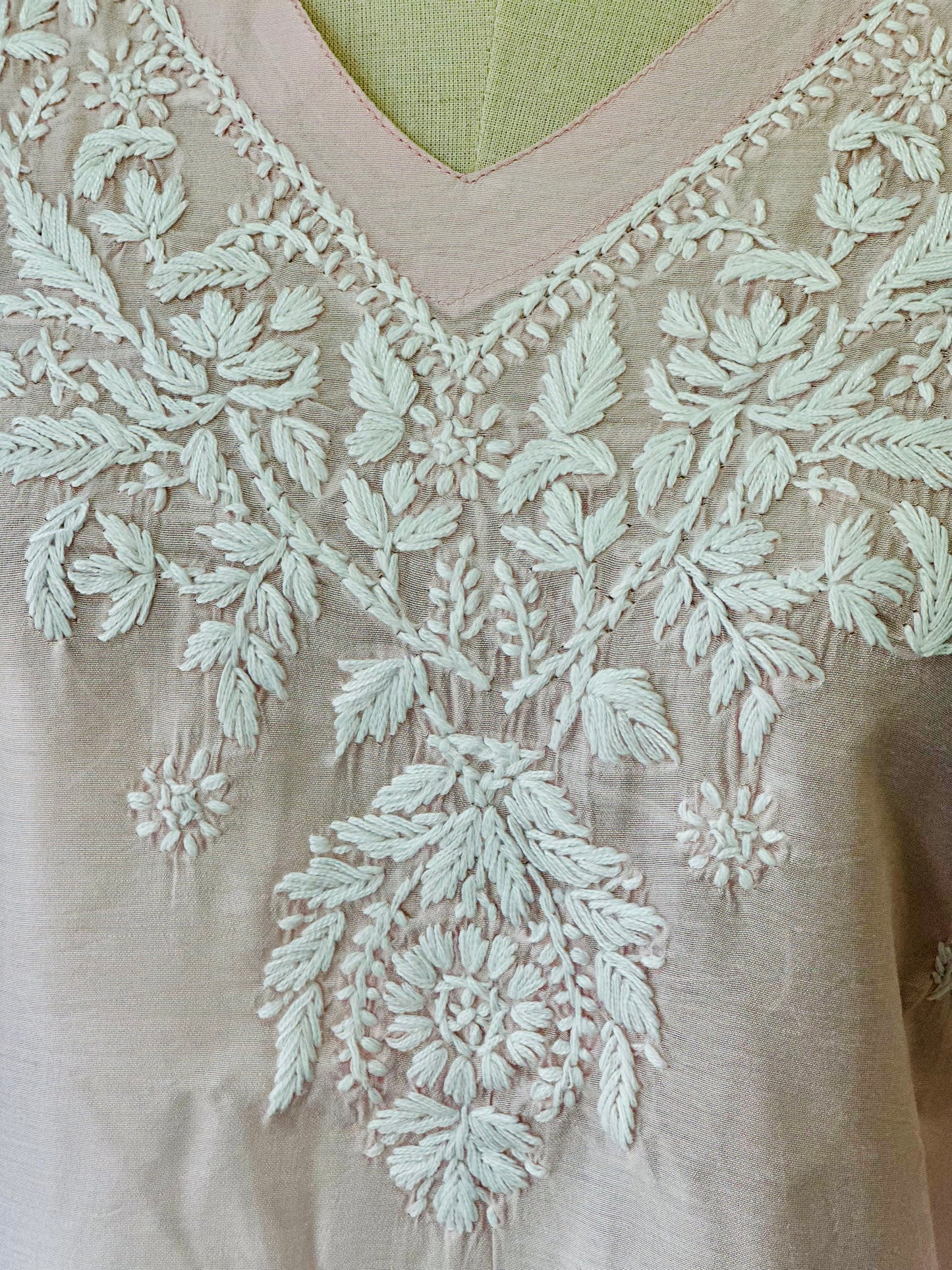 Chikankari Long Kurta In Silk - Pastel Pink