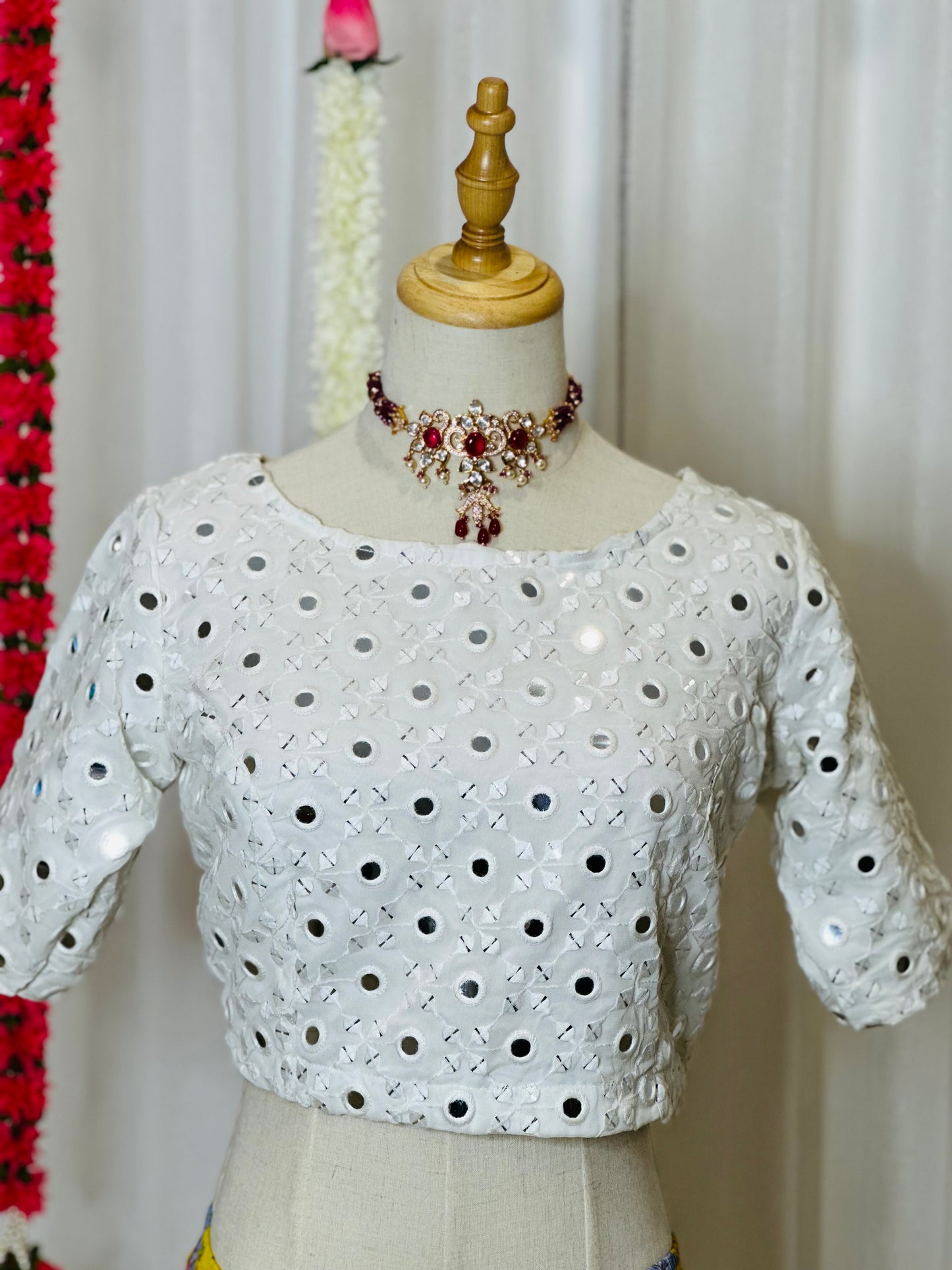 White Embroidery And Mirror Work Blouses