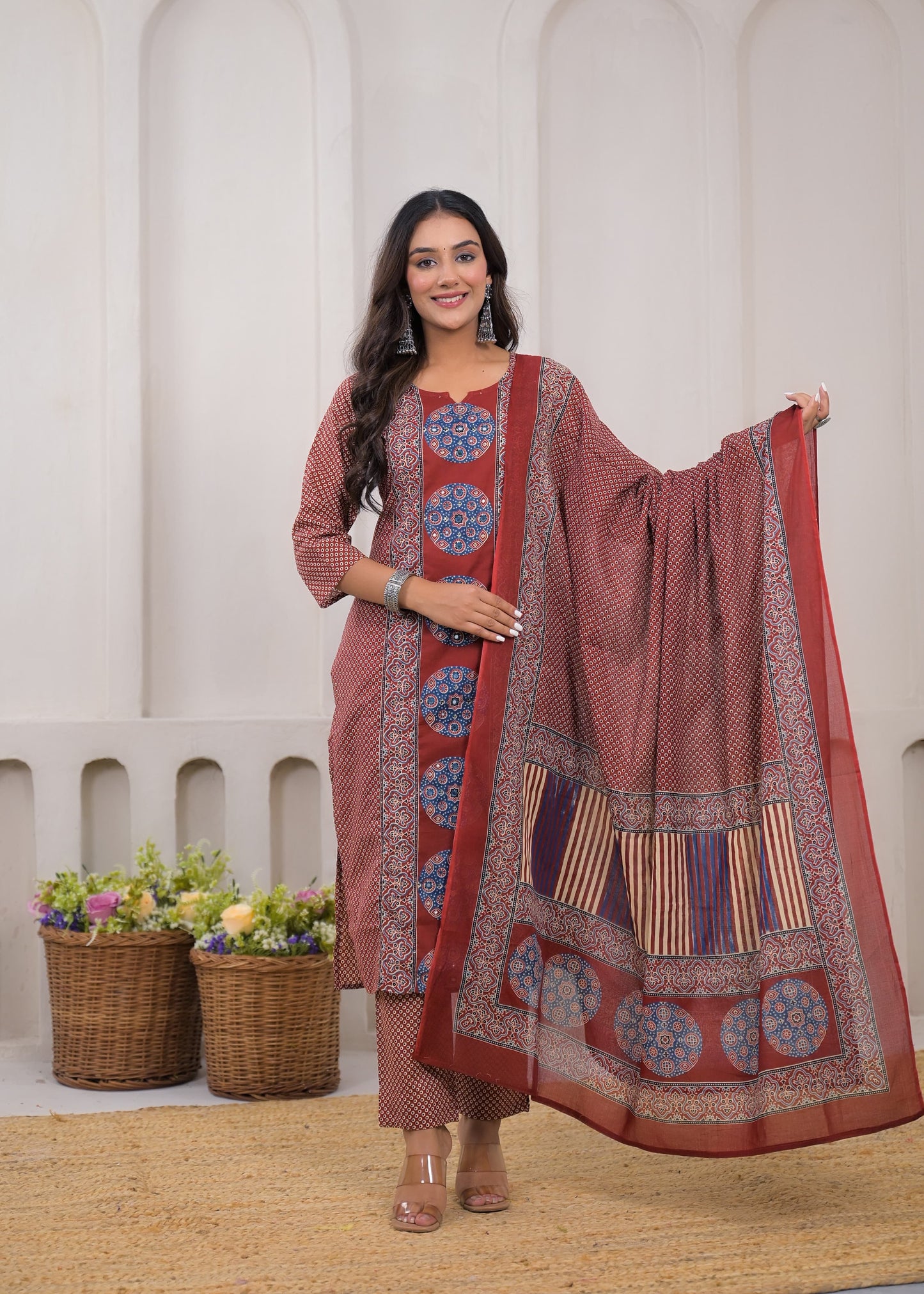 Maroon Block Printed Salwar Set