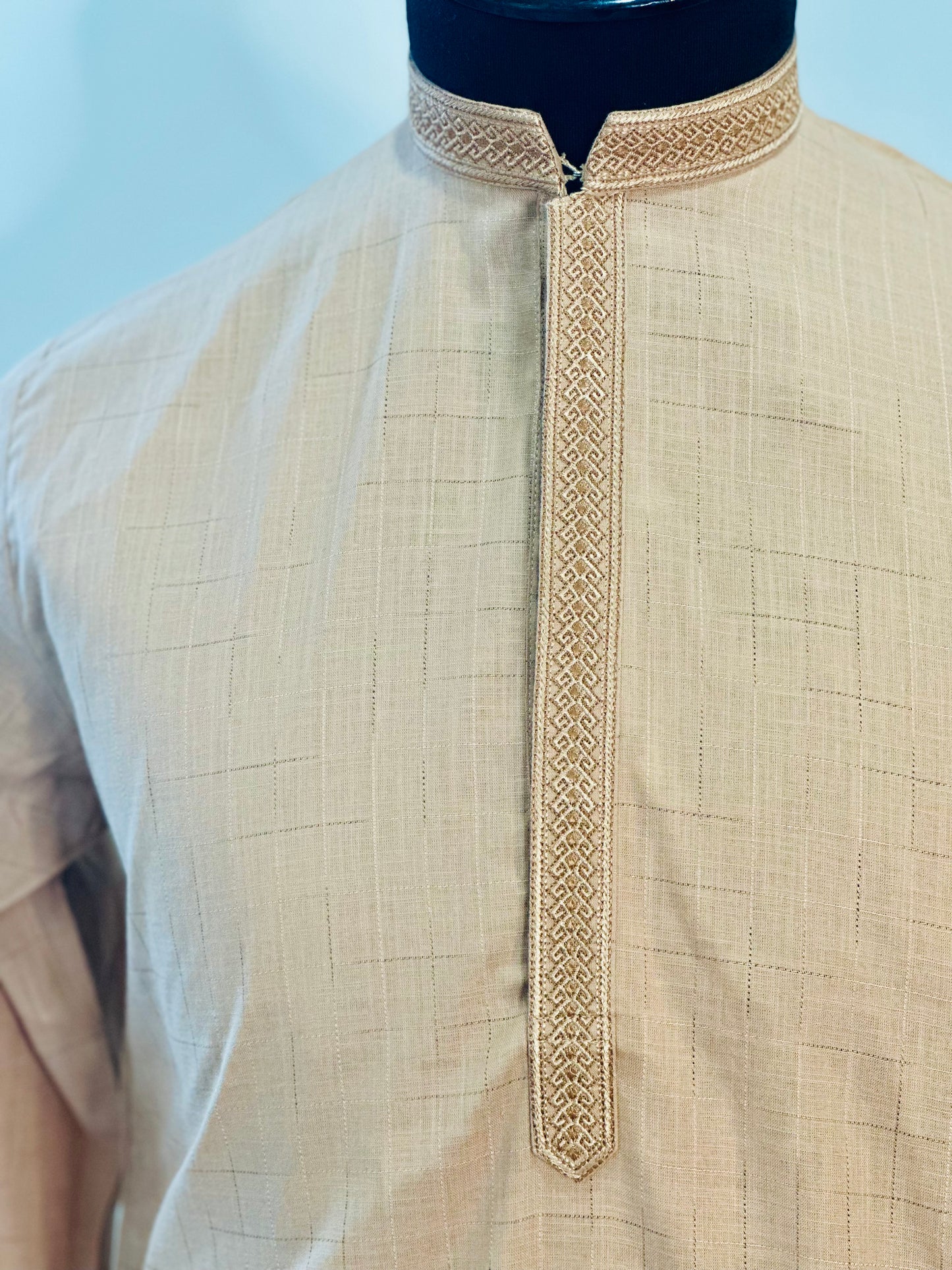 Cotton Mens Long Kurta- Beige