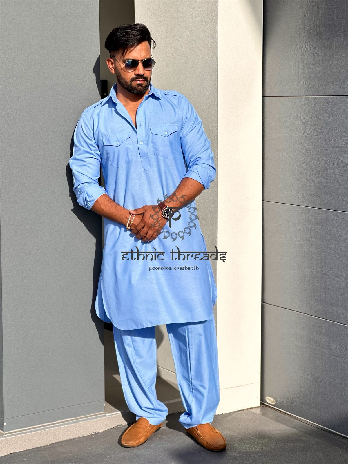 Sky Blue Pattani Suit Mens with Salwar set