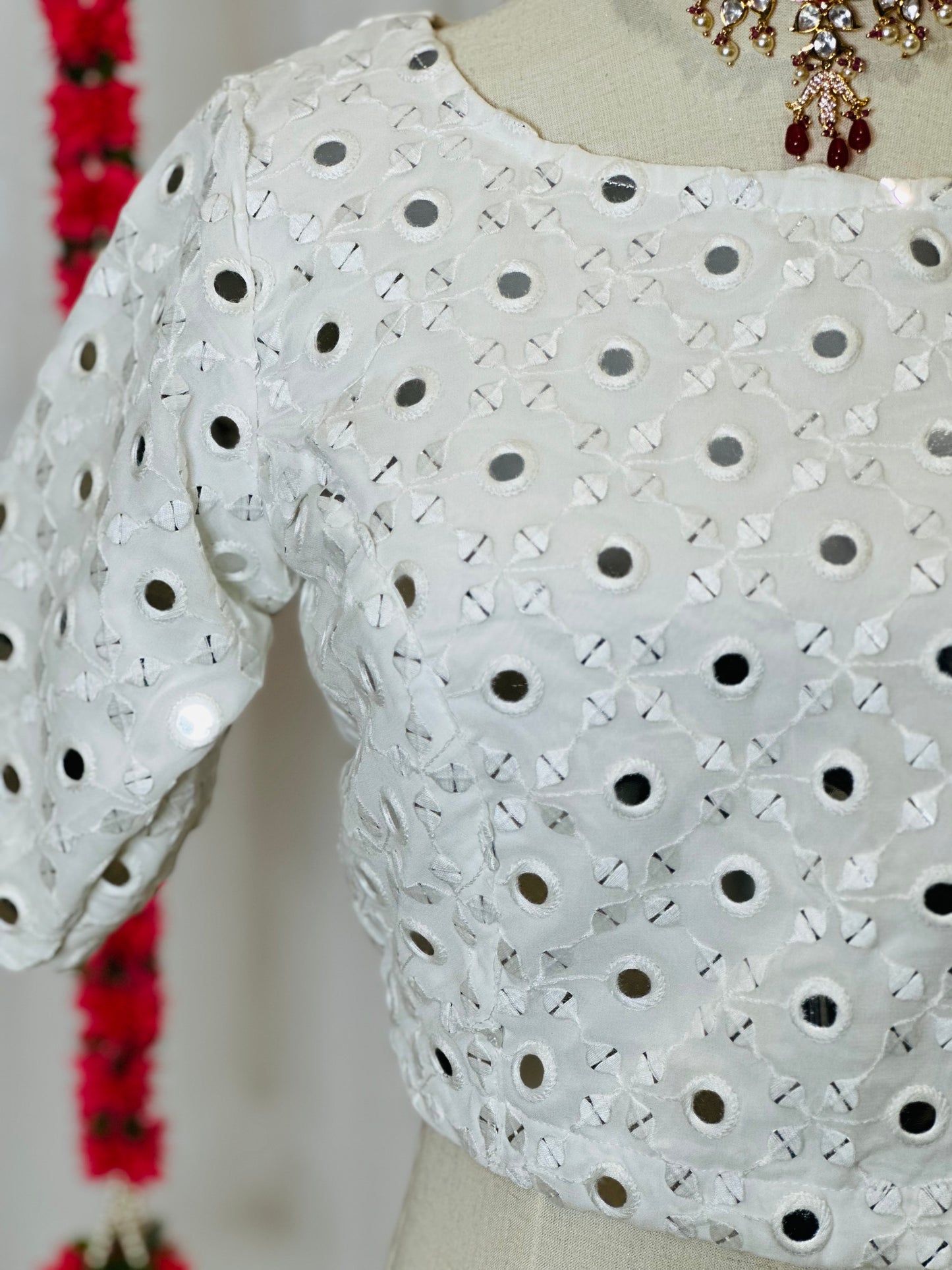 White Embroidery And Mirror Work Blouses