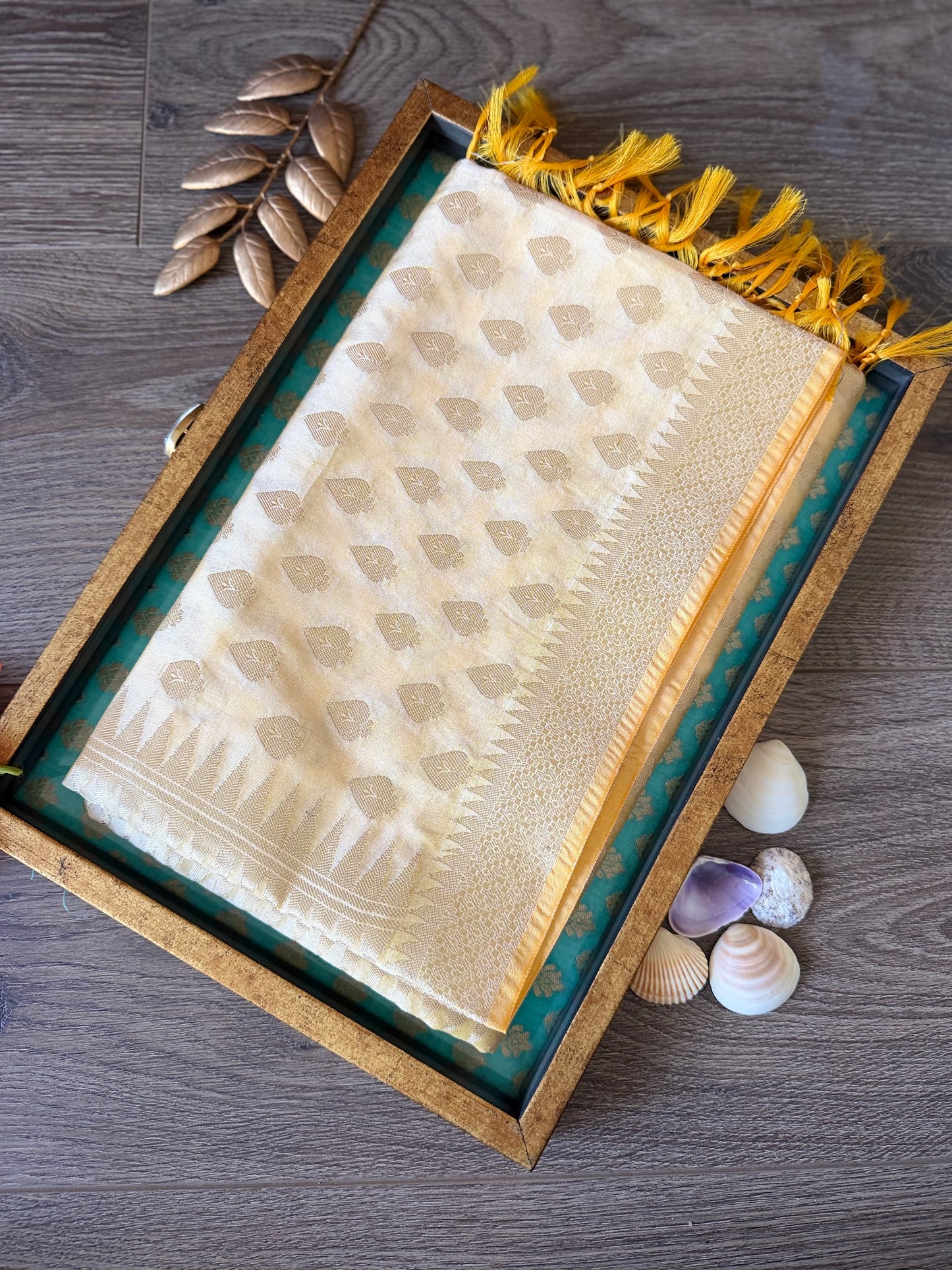 Semi Banarasi Dupatta - Cream