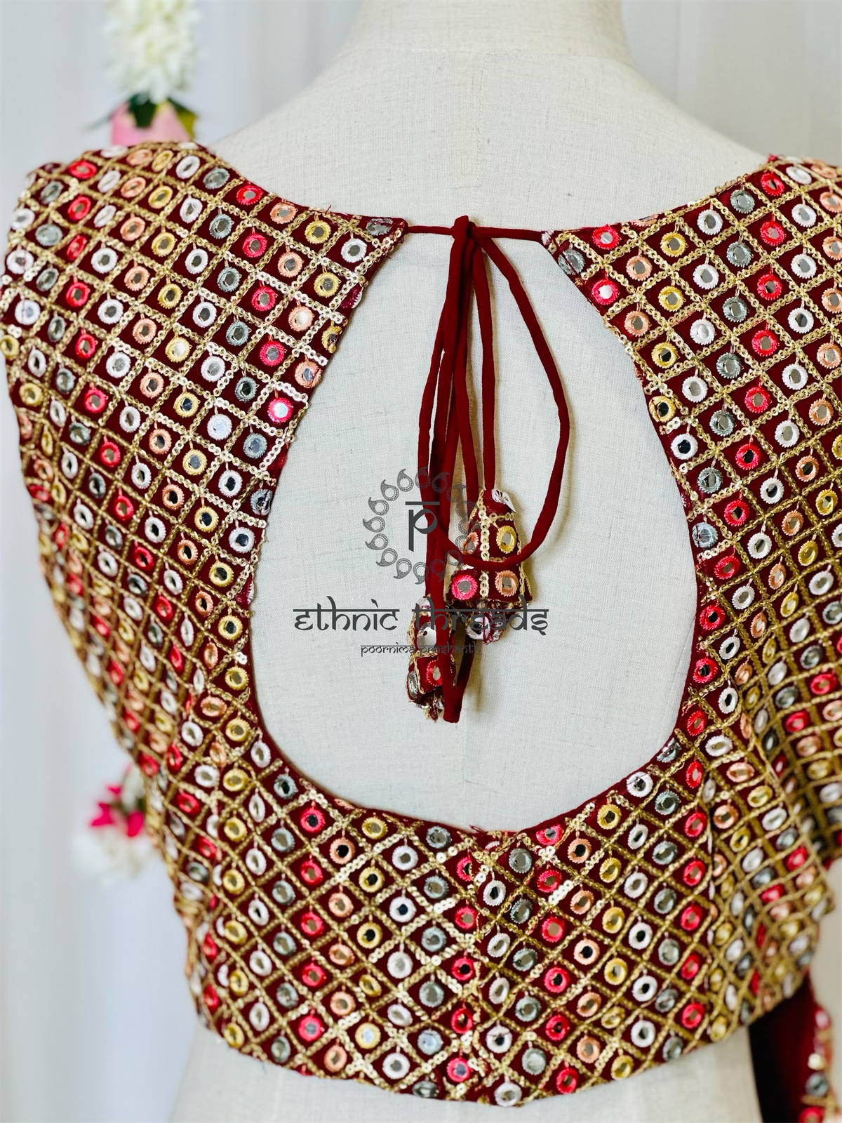 Mirror Work Blouses -Maroon