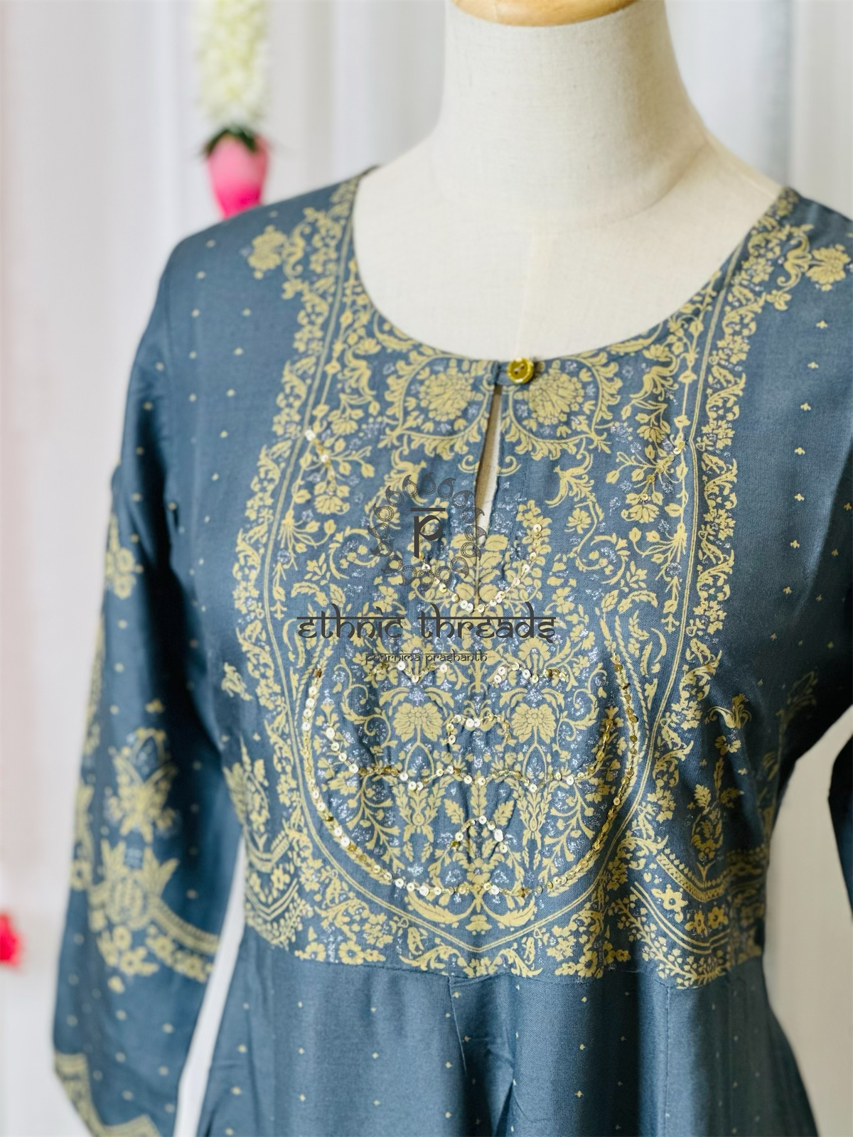 Grey Cotton Anarkali Style Kurti