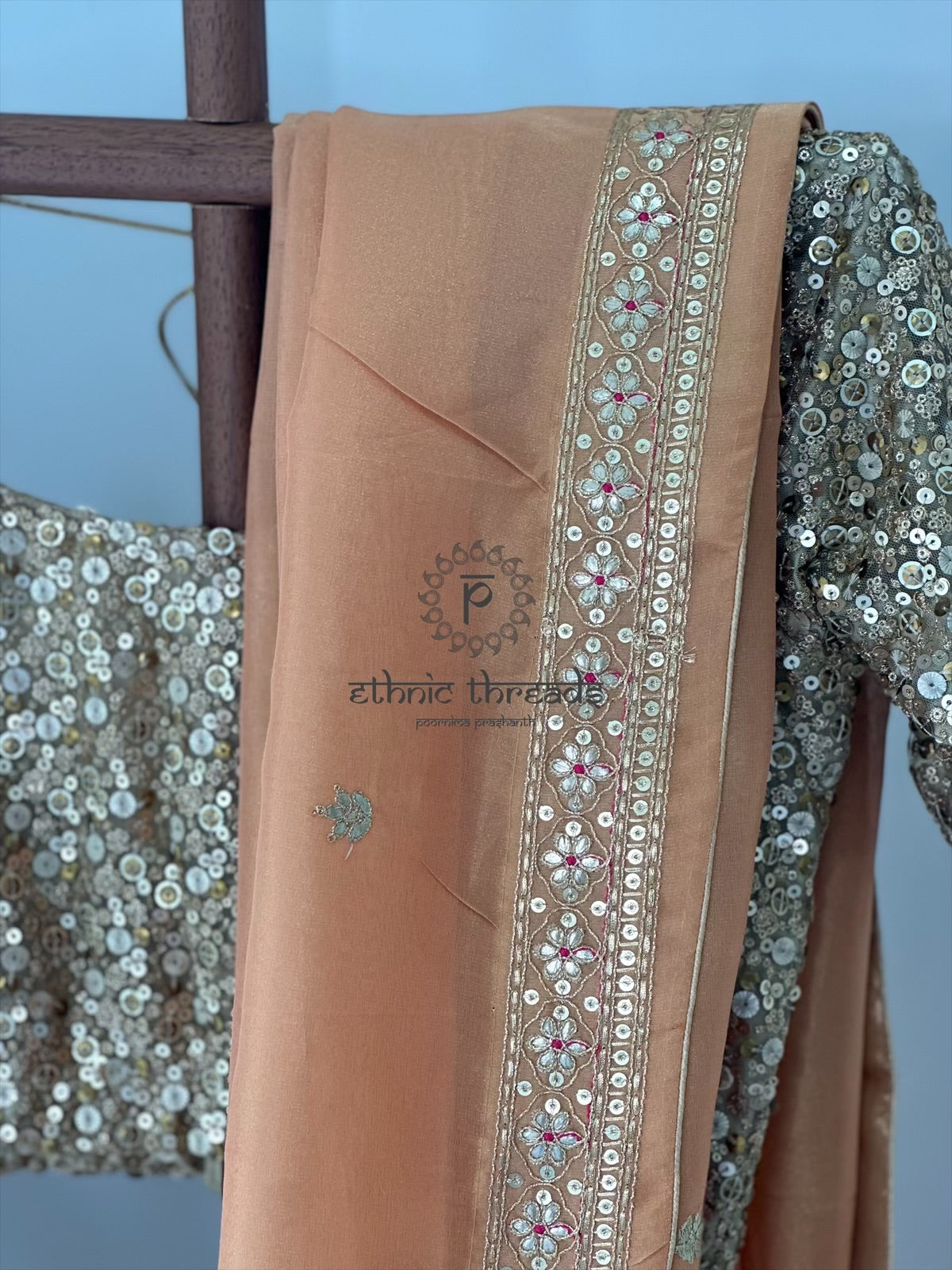 Peach Glossy Soft Tissue Saree And Blouse