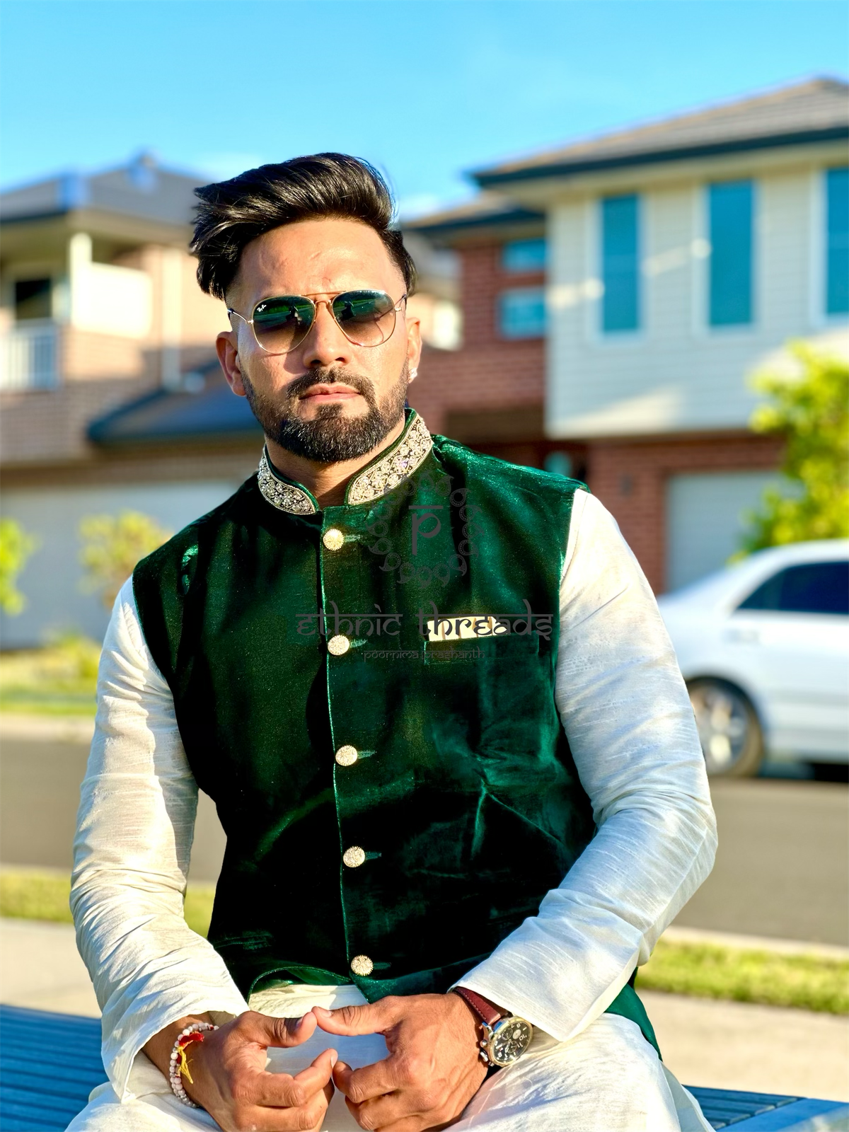 Green Velvet Jacket with Zari and Sequins Work
