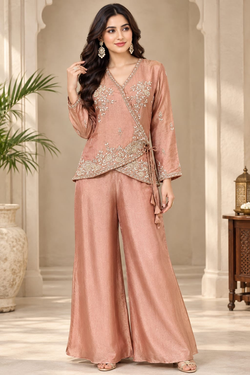 Dusty Rose Embroidered Wrap Kurta