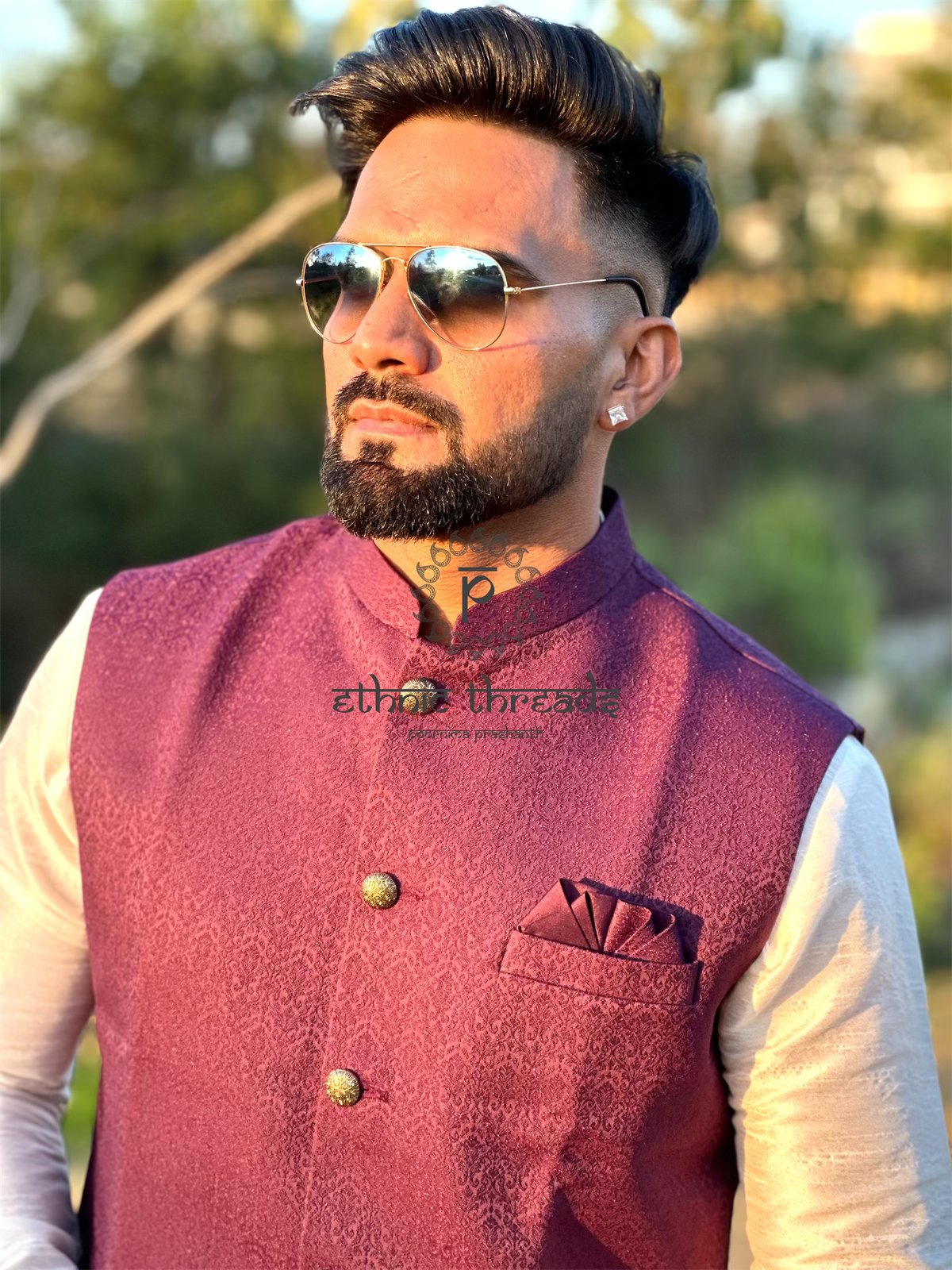 Purple Jacquard Ethnic Nehru Jacket
