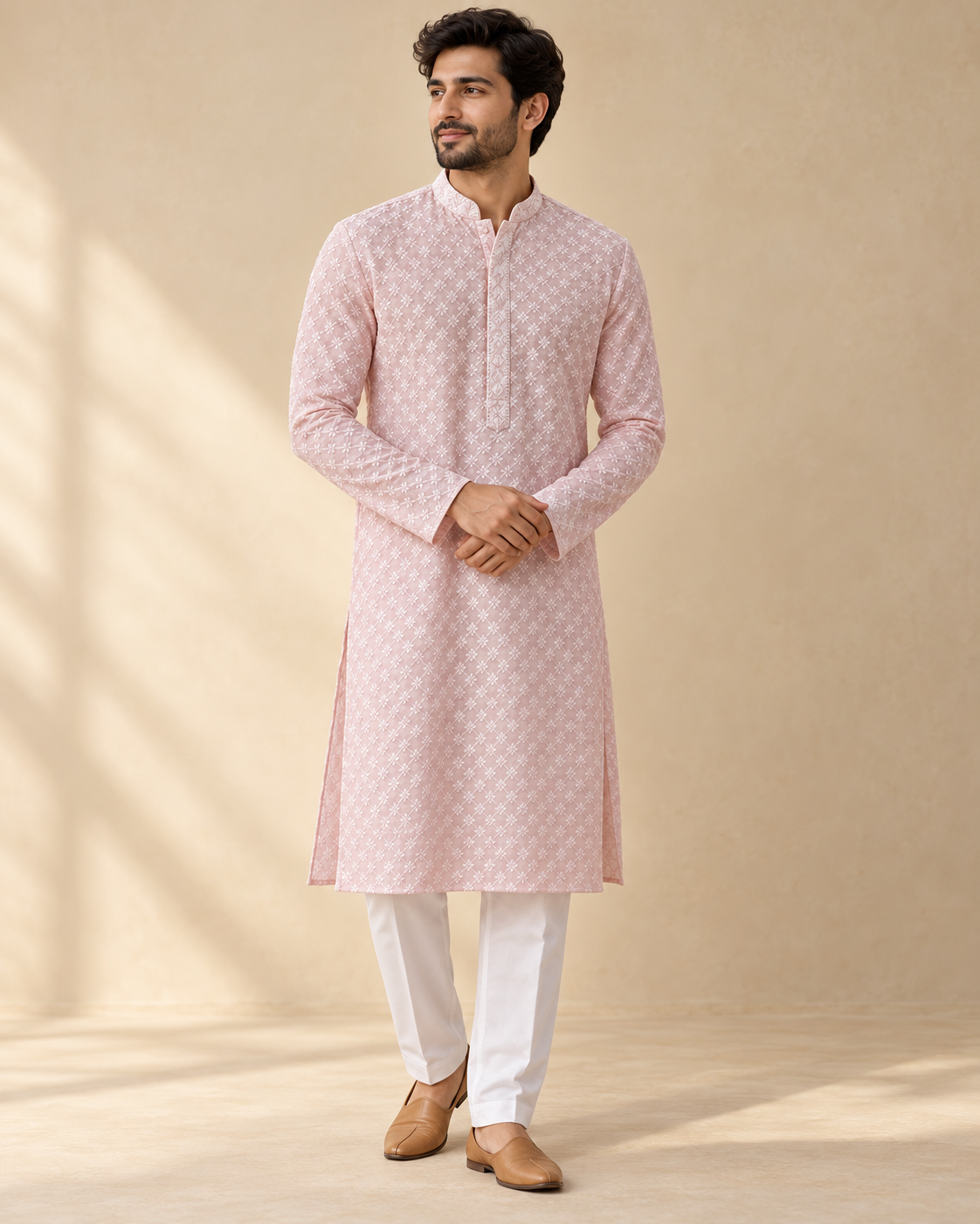 Blush Pink Cotton Chikankari Kurta & Pyjama Set