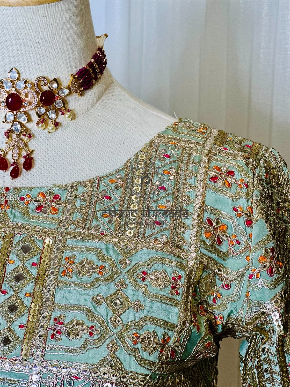 Zari Work Blouses - Pastel Green
