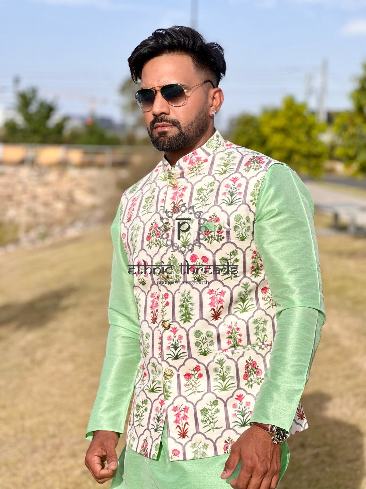 Raw Silk Mens Long Kurta with Jacket