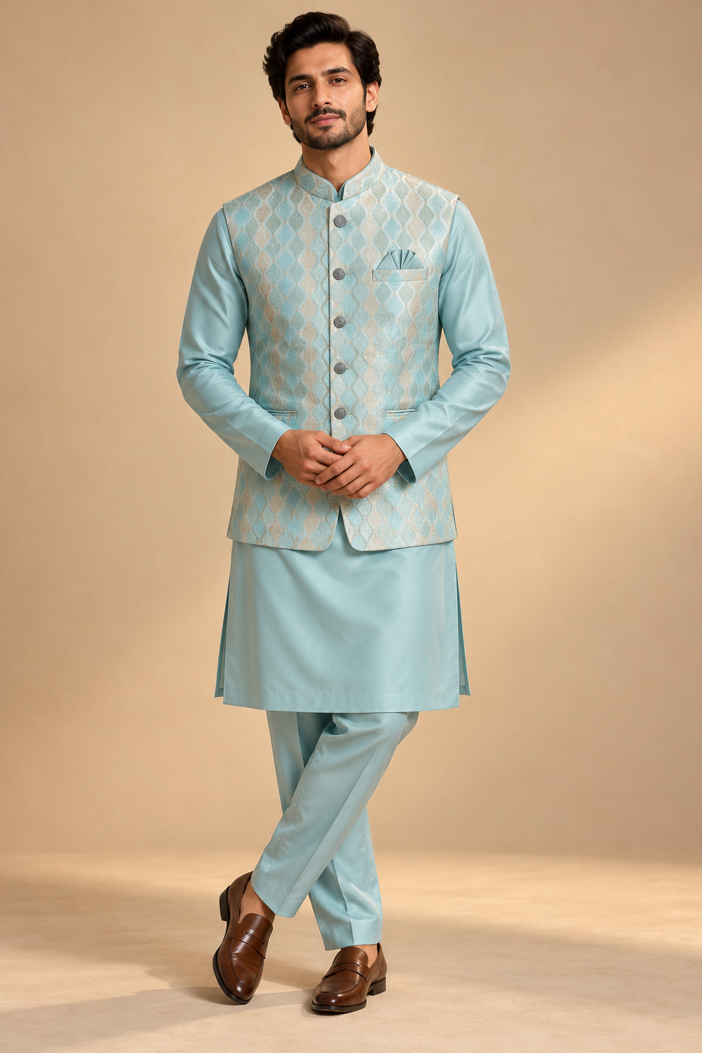 Aqua Blue Kurta Jacket Set