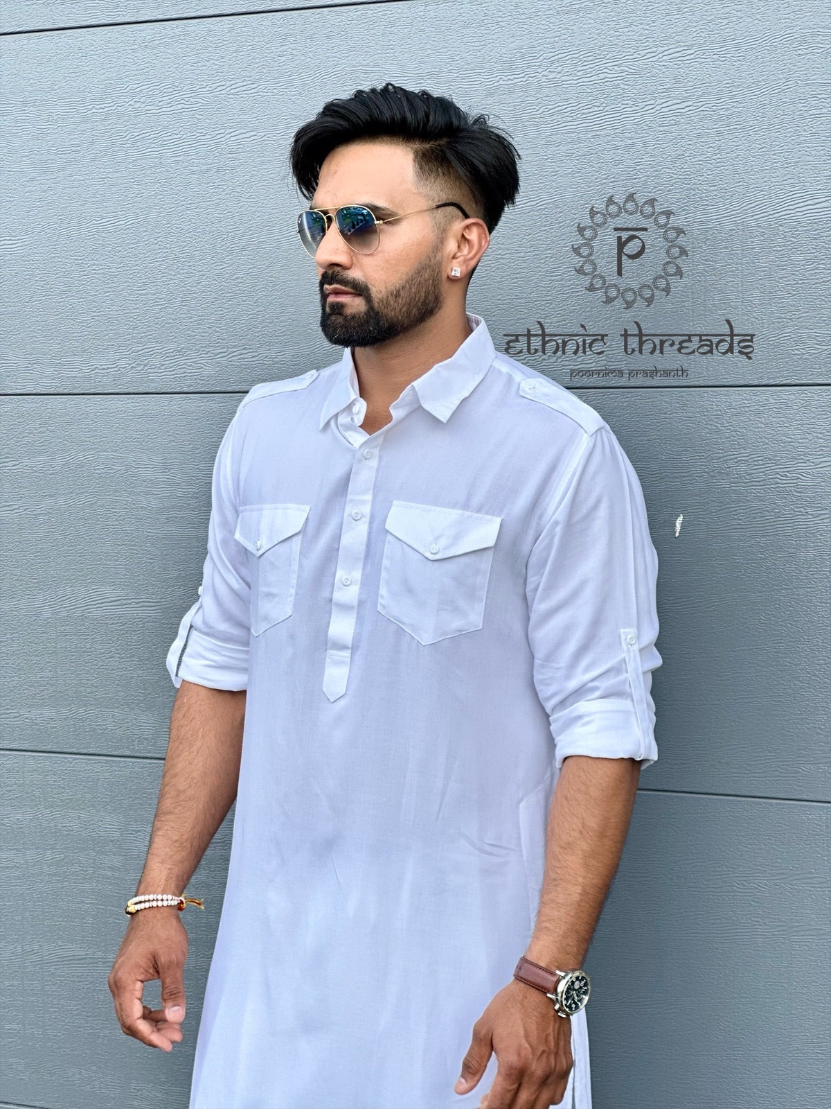 White Pattani Suit Mens with Salwar set