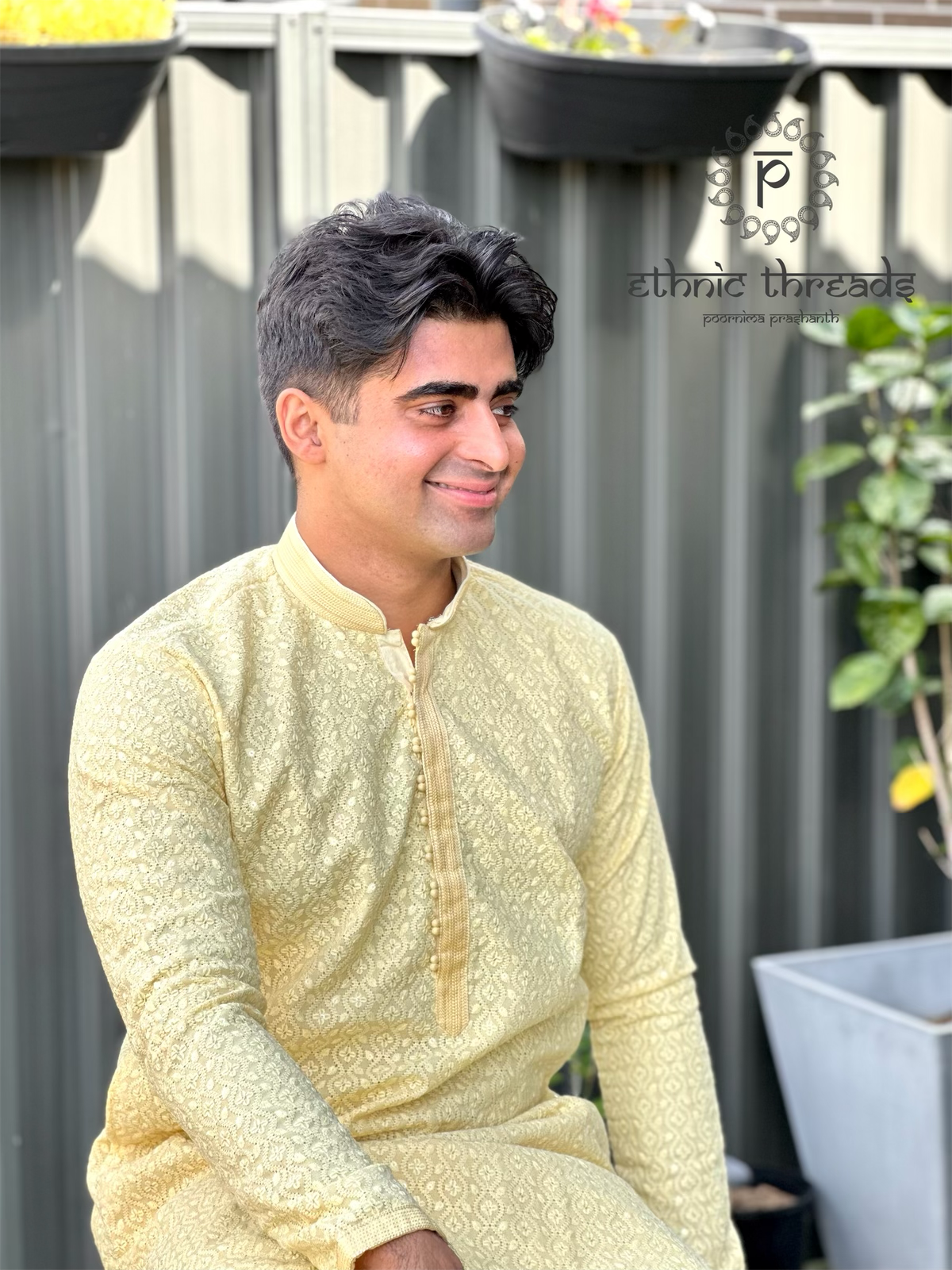 Chikankari for Men Long Kurta-Lemon Yellow