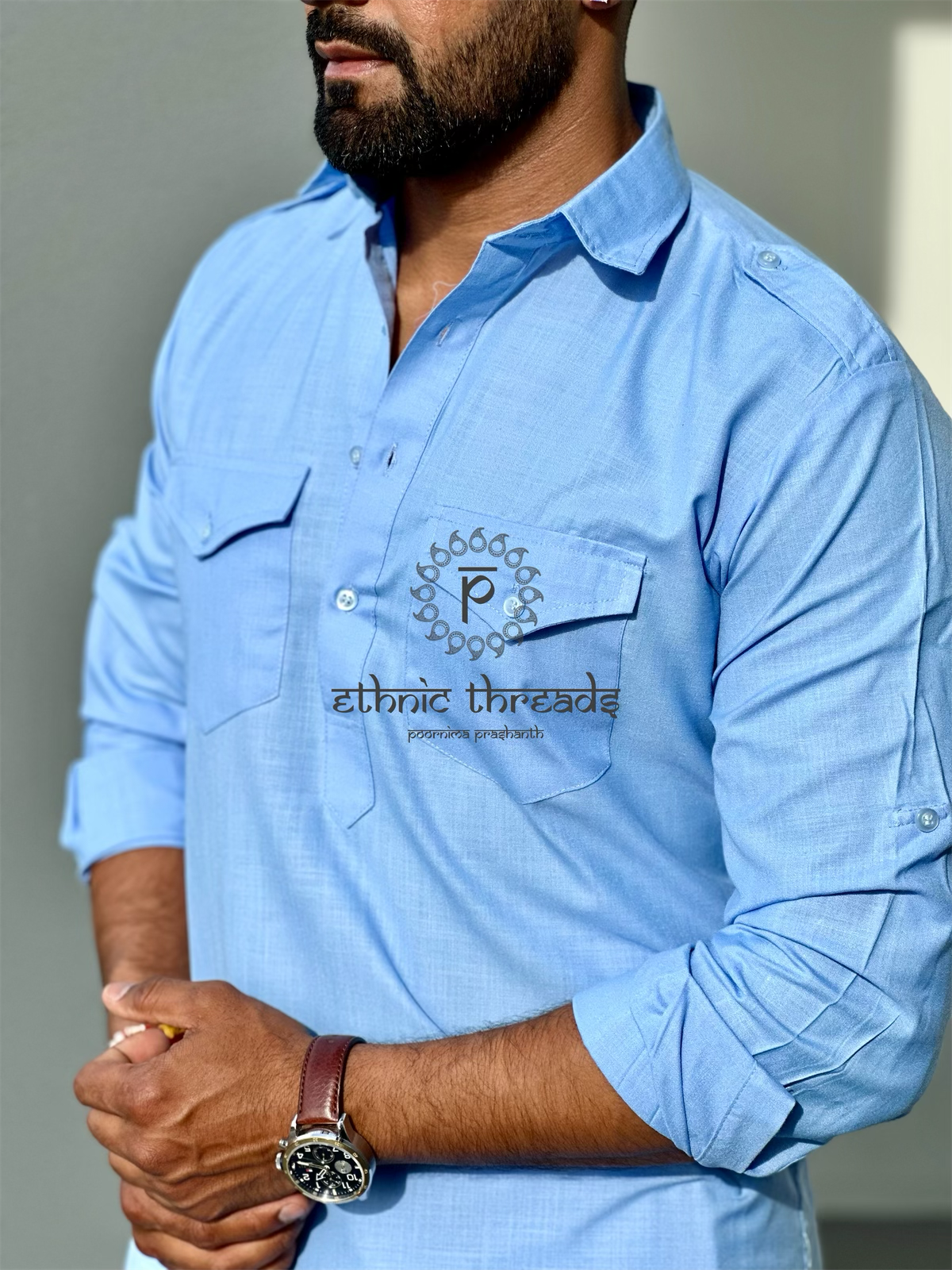 Sky Blue Pattani Suit Mens with Salwar set