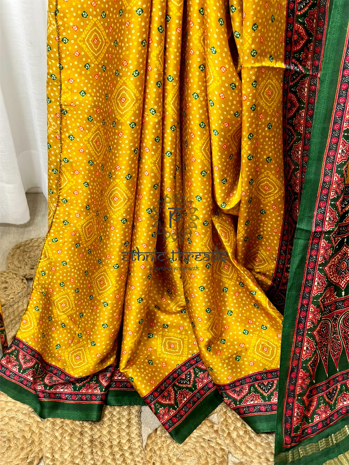 Gajji Silk Saree with Contrast Blouse