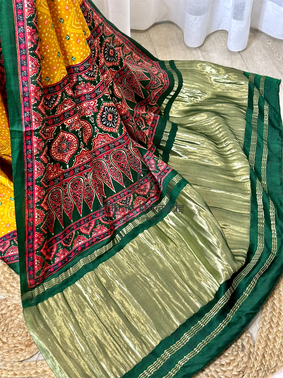 Gajji Silk Saree with Contrast Blouse