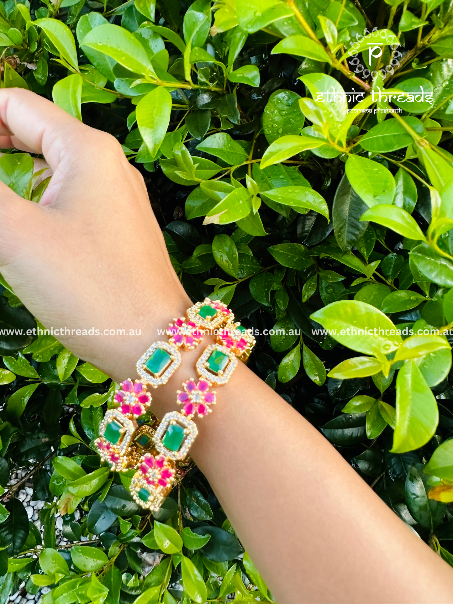 Zircon AD bangles- Ruby Red and Emerald Green Stone