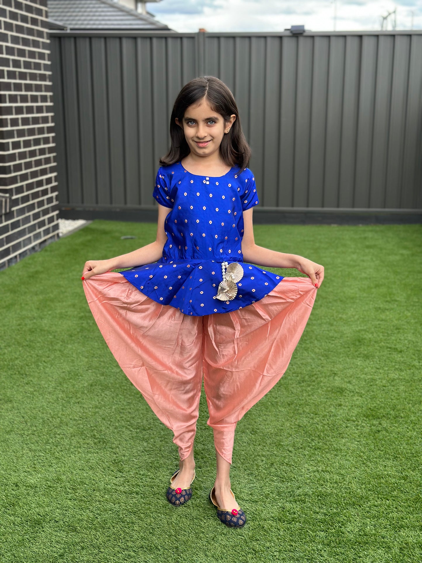 Fancy brocade top and silk Dhothi Set